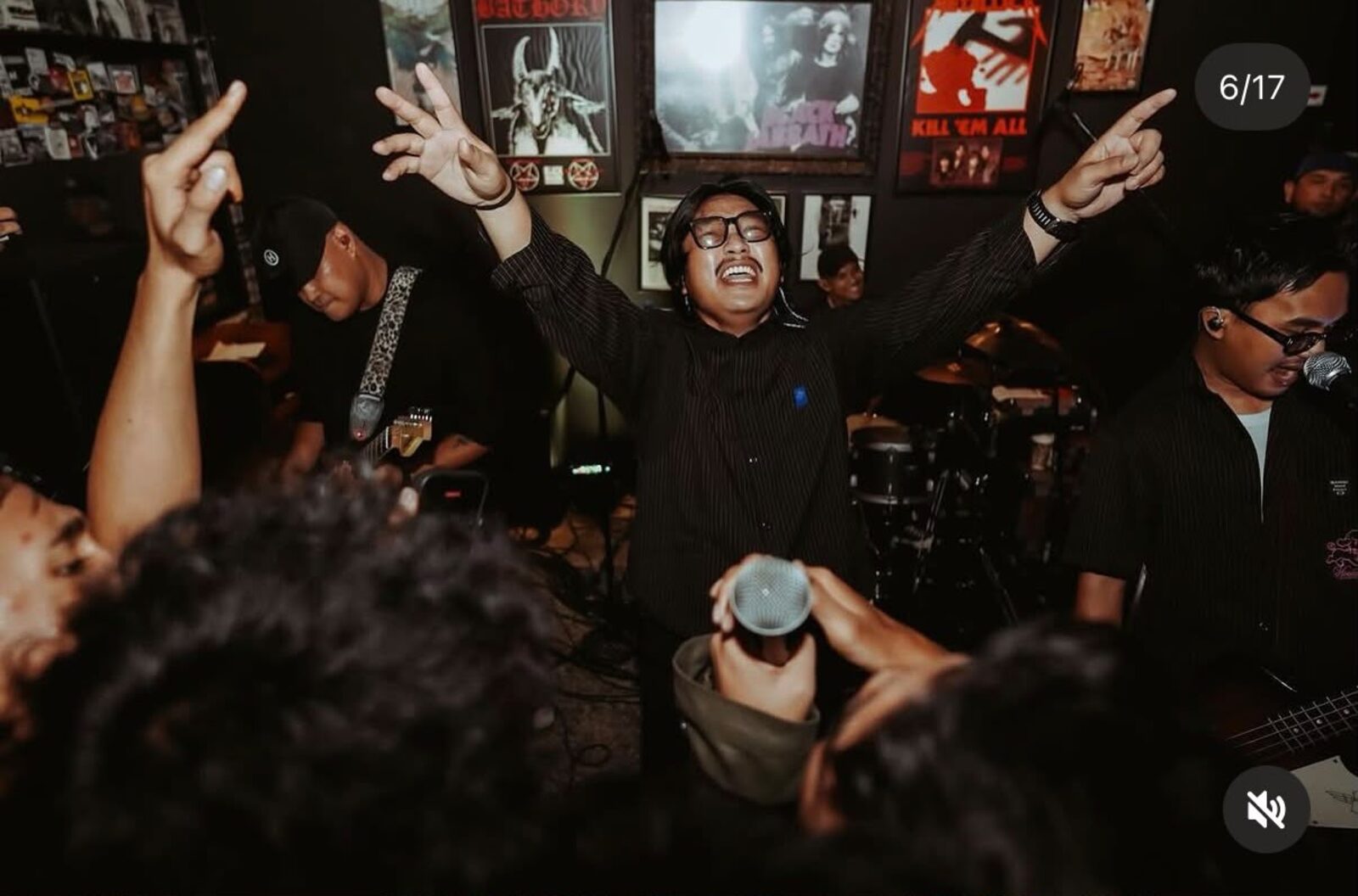 Underground show with a moshing crowd