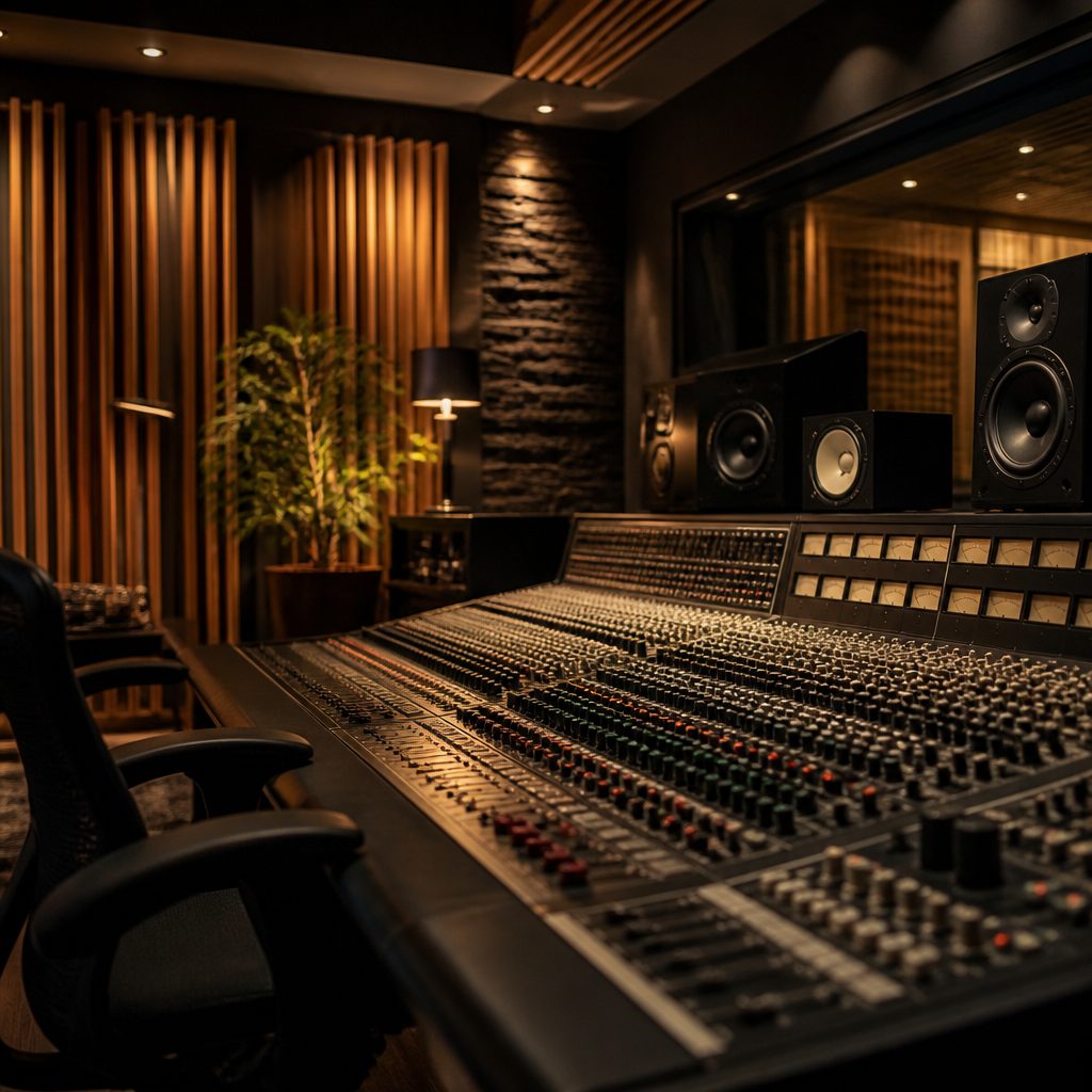 Persiapan rilisan musik di meja kerja studio